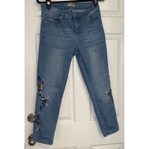 Sandpiper Jeans Women's‎ 10 Petite Blue Floral Embroidered Stretch Hipster Chic